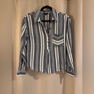 A.N.A Blue Striped Button-Up Shirt